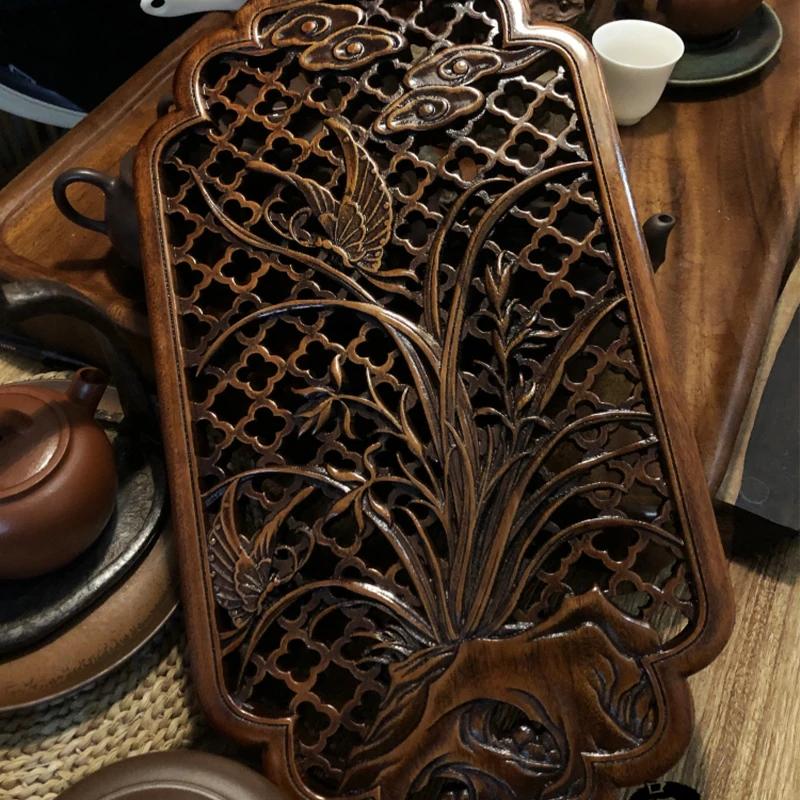 Chinese Traditional Artware Wooden Carving Wall Hanging Piece Background Wall, Solid Wood Hollow Carving Plum, Bamboo Decor