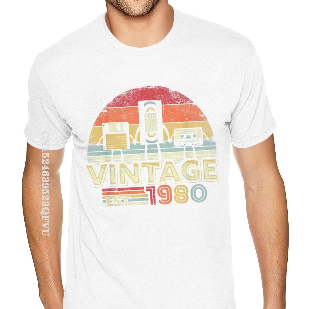 1980 Shirt Vintage 40th Birthday Gift Mens Tshirt Funny Music Tech Wholesale T-Shirt Men Plus Size Mens Plain Shirts