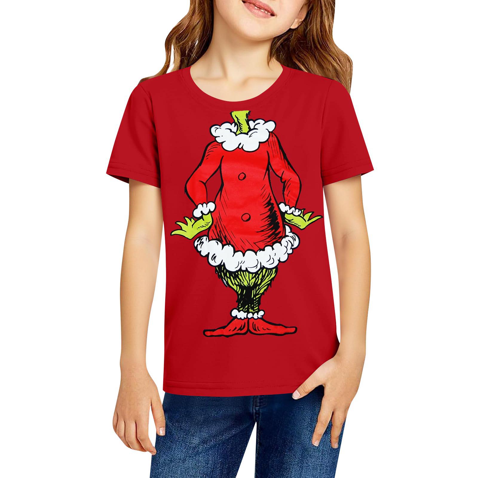 

Модная рабочая одежда с короткими рукавами и круглым вырезом, топы с принтом для детских летних топов 130 красный