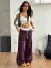 Plaid Patchwork High Waist Casual Sports Pants - Loose Lazy Style Straight Leg