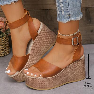 Fashion 2024 Sandals Women's Colorblock Peep Toe Platform Wedge Summer Latform Wedge Slingback Roman Sandals Ankle Strap High Heel Shoes