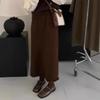 New Slimming Tassel-edge Knit Midi Skirt for Autumn and Winter, High-waisted Solid Color Elegant Simple Knitted Mid-length Skirt
