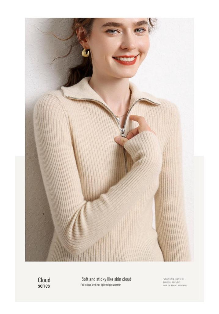 Women's Soft Cashmere Half-Zip Lapel Sweater - Slim Fit, Warm & Gentle Winter 2026 Style