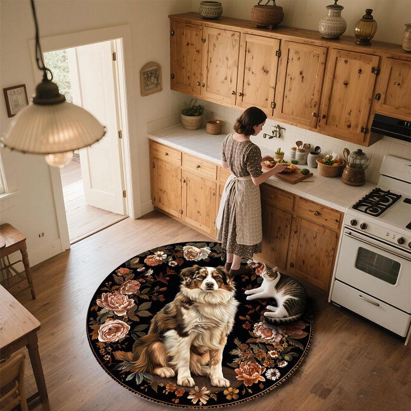 Sheepdogs & Birds Pattern Round rug,Carpet Rug for Living Room Bedroom Playroom ,Non-slip Floor Mat,Holiday Gifts and Birthday Gifts.