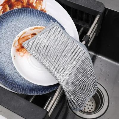 Steel Wire Dishcloth Non-Stick Grease Wipes Kitchen Stovetop Dish Cleaning Tool