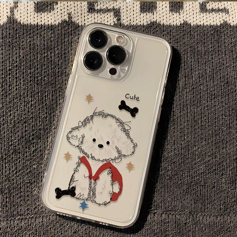 Red Puppy Backpack Clear Phone Case for Apple 13-16 Pro/Pro Max
