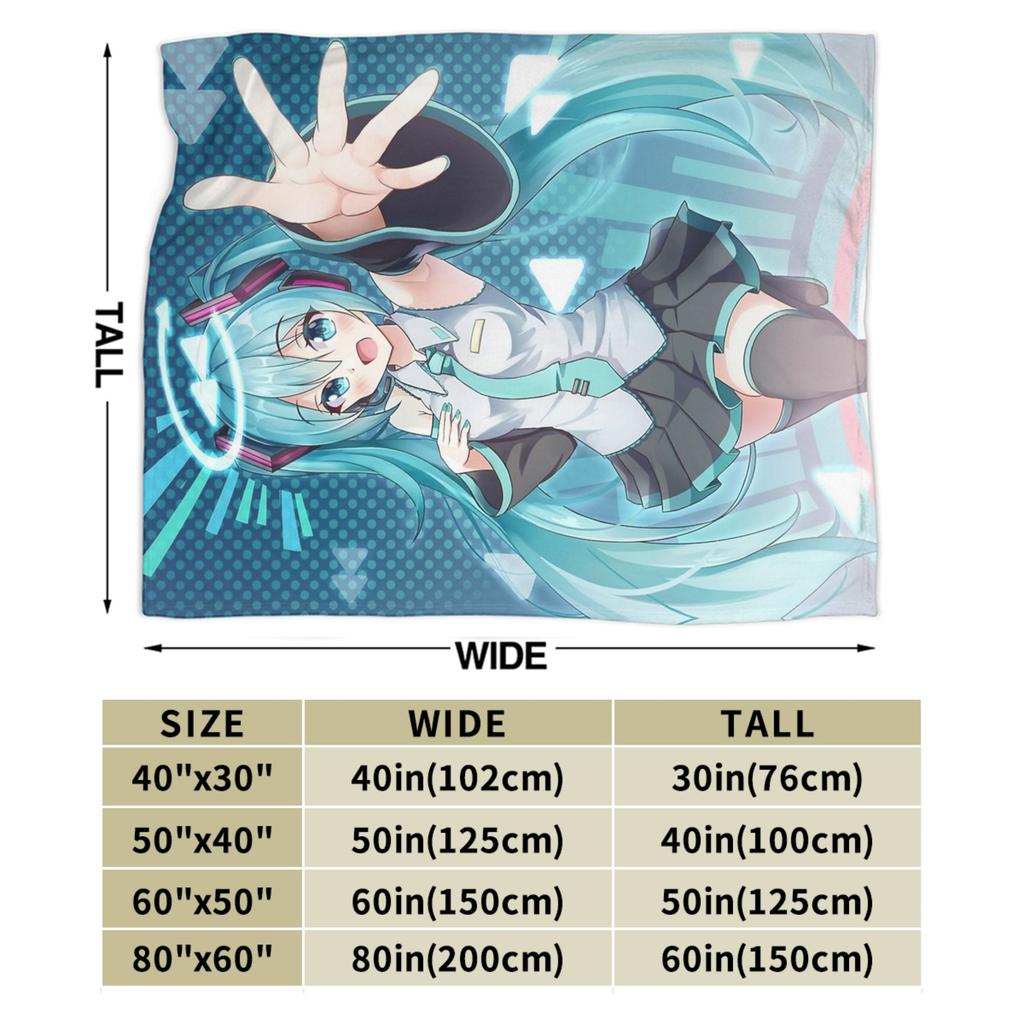 Kawaii Miku Flannel Throw Blanket Hatsunes Mikus Blanket for Home Office Lightweight Bedding Throws,