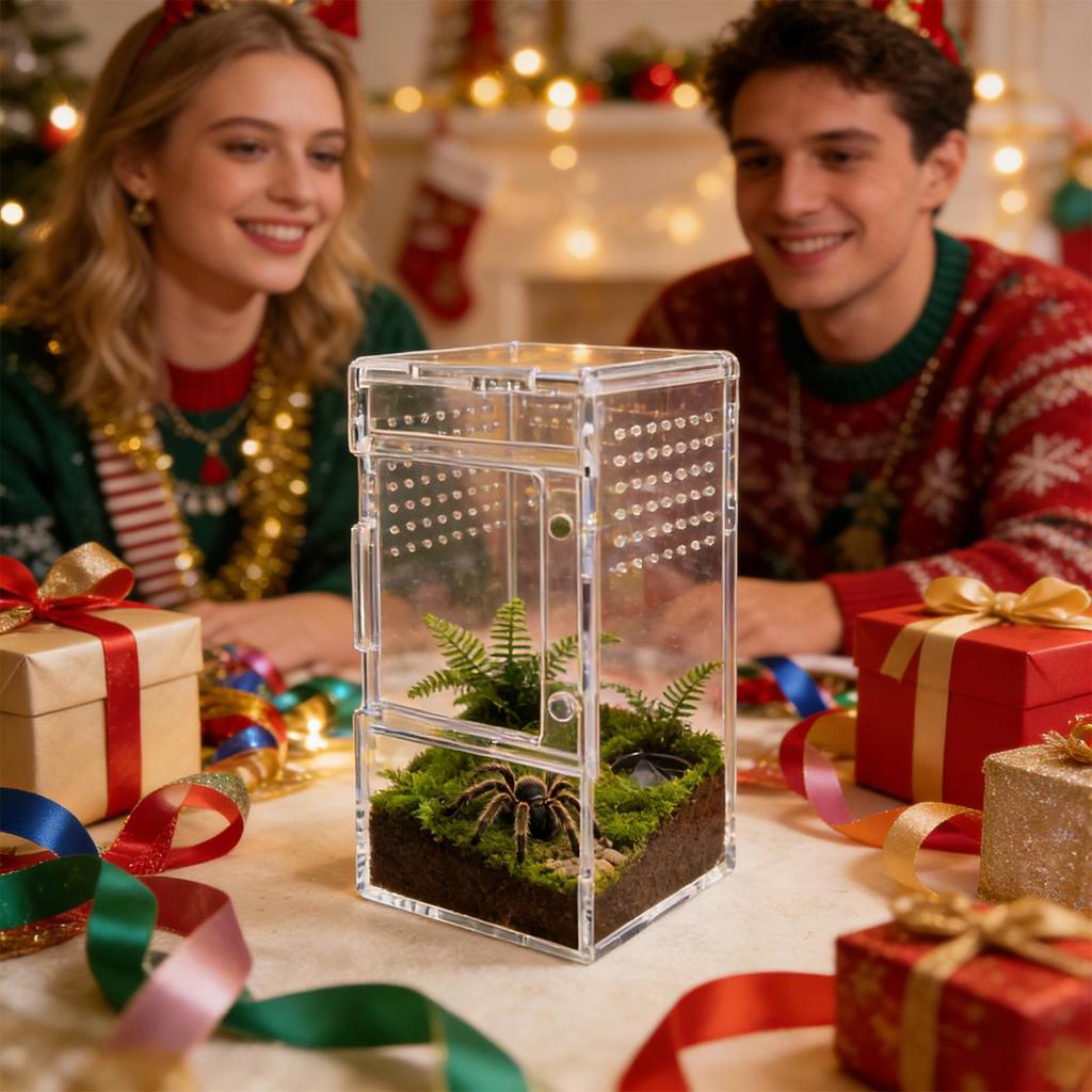 Jumping Spider Enclosure Clear Acrylic Reptiles Box with Vent Hole and Sliding Lid Spider Cage for Turtle Tortoise Snake Gecko