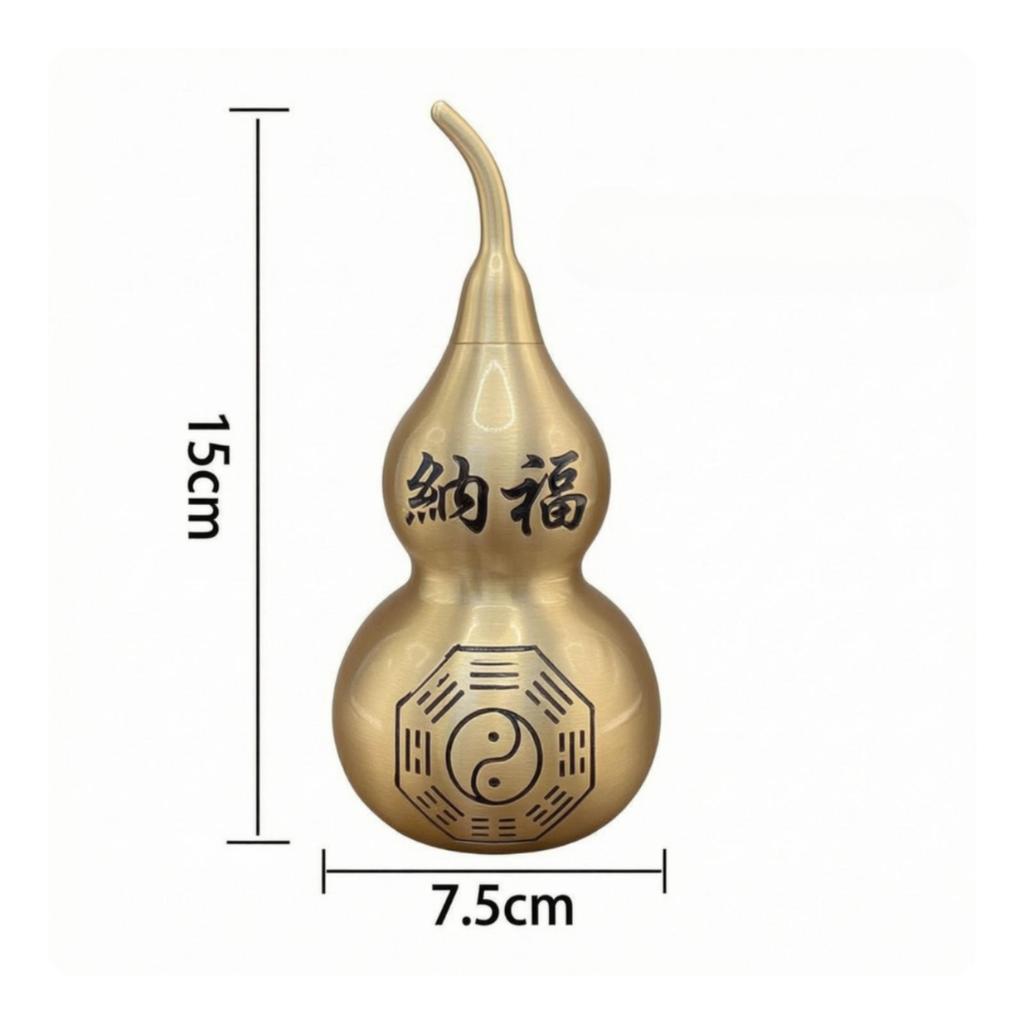 Feng Shui Brass Gourd with Bagua Symbol | DoubleLobed Shape, Calabash YinYang Motif, for