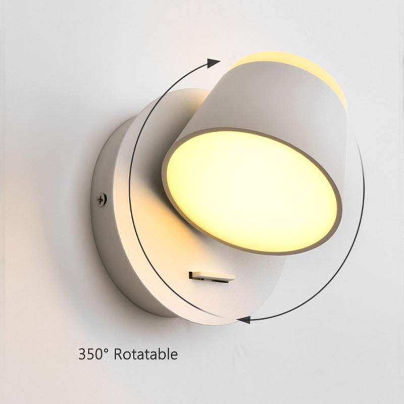 Lampă de Perete LED de Interior Nordic cu Comutator Rotativă la 350 de Grade cu Un Singur Cap Lampă de Lectură Noptieră Aplica de Perete pentru Dormitor Hotel