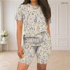 Women Plus Size Paisley Floral Printed Round Neck Short Sleeve Top And Shorts Two Piece Set