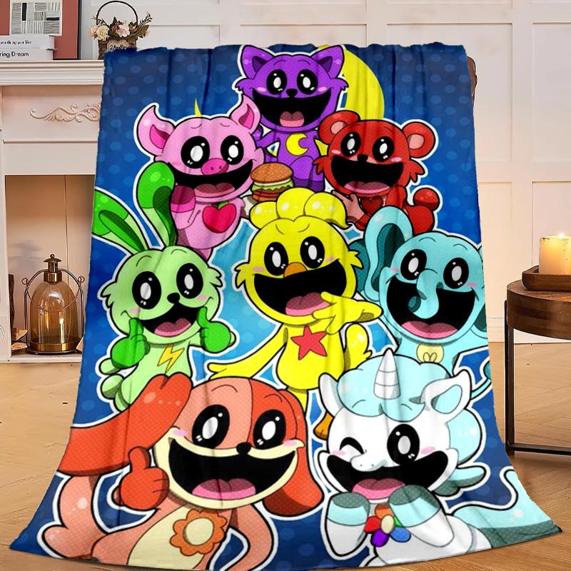 1PC Happy smiling Cartoon Characters Flannel Blanket Gift, Suitable for Both Men And Women, Soft Ideal for Beds And Sofa, Birthday Or Christmas Gift