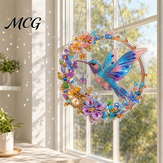 Sparkly Window Hanging Decoration Diamond Art Suncatcher Kit, DIY Sun Catcher Craft Home Decor Acrylic Decoration, Faux Project for Adults 5D