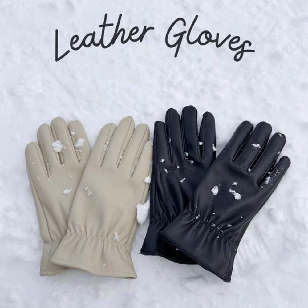 Black Thickened Gloves Soft Windproof Mittens All-Match Beige Finger Mittens  Driving