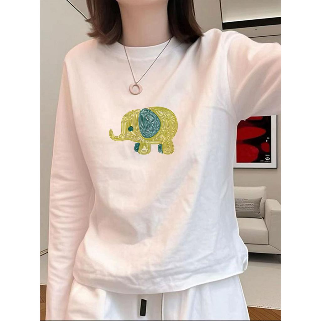 Women's Long Sleeve T-Shirt Crew Neck Fall Winter Casual Cartoon Print Loose Cotton Thermal Lined Base Layer Top
