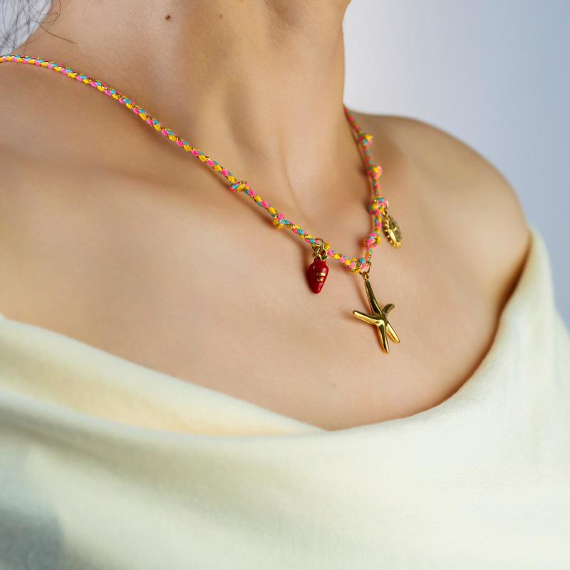 European & American Design Dopamine Color Rope Necklace with Ocean Series Pendant