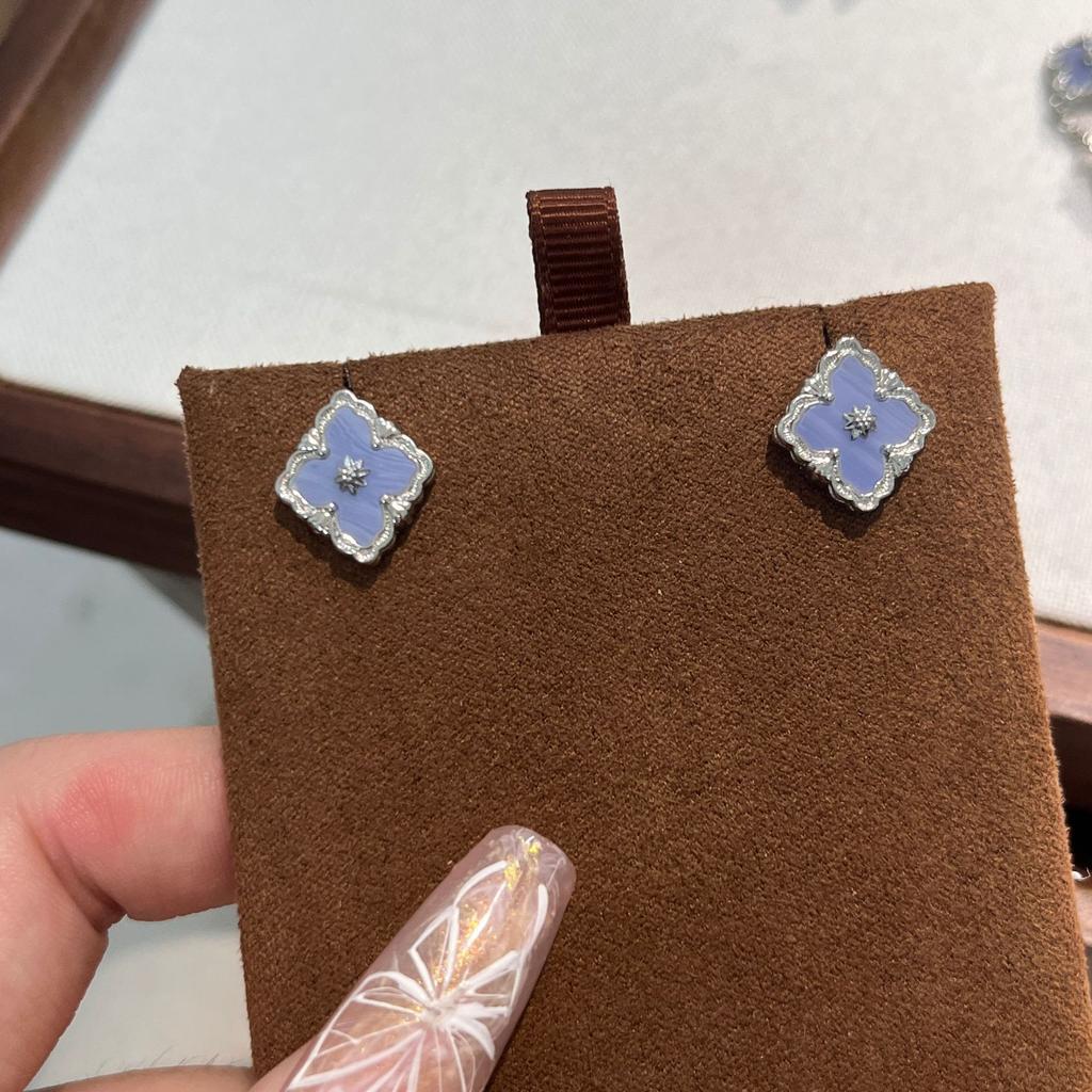 Butcher Brass Small Four-Leaf Clover Purple Chalcedony Pine Necklace Double-Sided Wear Old Money Light Luxury Premium Clavicle Chain