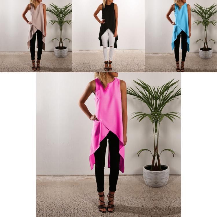 Damen Ärmellos Longshirt Sommer Westen Tank Bluse Hemd Shirt Tunika Oberteil Top In Premium Qualität Für Mühelose Vielseitigkeit Und Zeitlosen Stil