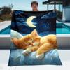 Sleeping Orange Cat Moon Night Sky Fleece Blanket Cute Pet Art Soft Flannel Throw Cozy Bedroom Decor Dreamy Animal Print Textile