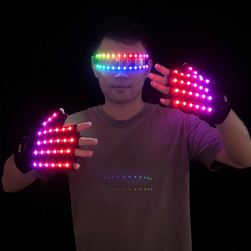 LED Flashing Gloves & Glasses Laser Performance Costume for Nightclubs & Bars