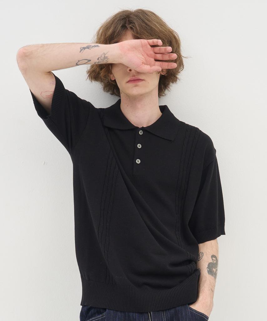 BLOND9 Soft Cable Collar Short Sleeve Knit_Black