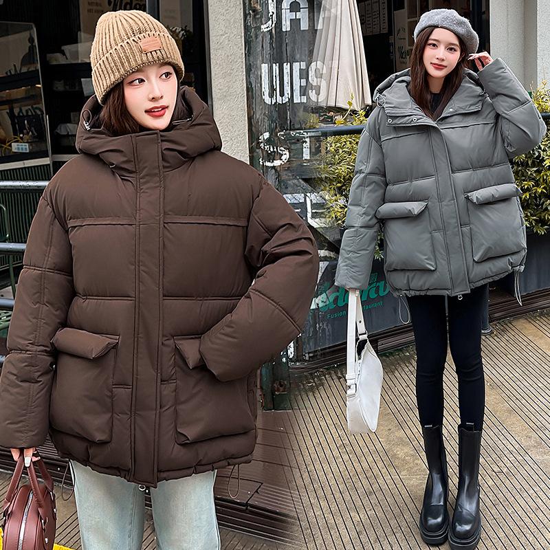 2025 Winter Cotton-padded Clothes Women's Thickened Hooded Loose Hooded Korean Version Bread Clothes Small Cotton-padded Jackets Foreign Trade