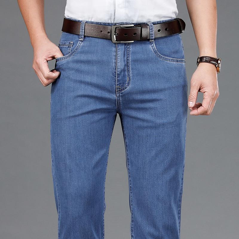 Herren Stretch Sommer Gerade Locker Geschnittene Jeans für Business Casual