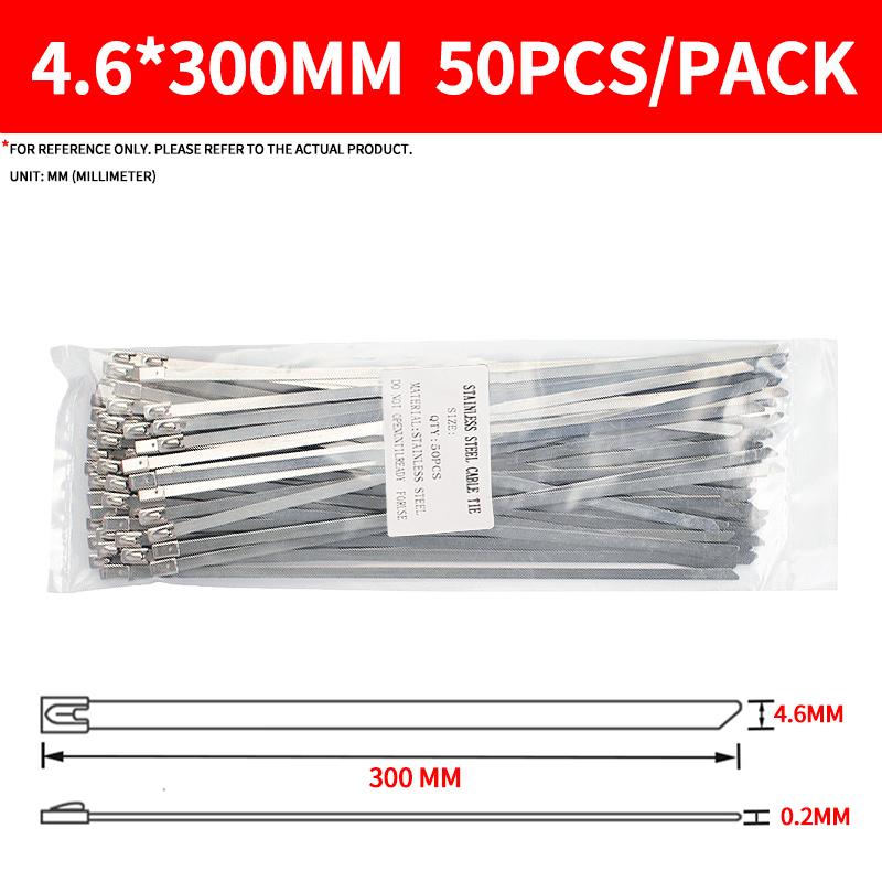 50Pcs 304 Stainless Steel Cable Ties, Self-Locking Anti-Rust Metal Zip Ties for Electrical Wiring Harness, Heavy Duty