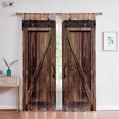 2er-Pack Holztür 3D-gedruckte Vorhänge Geeignet für Schlafzimmer Wohnzimmer Küche Dekorative Vorhänge Maschinenwaschbar