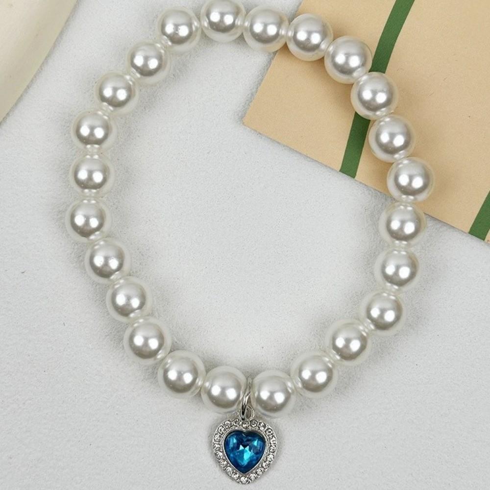 Heart Shaped Pet Pendant Elastic Rhinestone Cat Pearl Necelace Charm Pet Jewelry Dog Cat Pet Collar Pet Costume Accessories