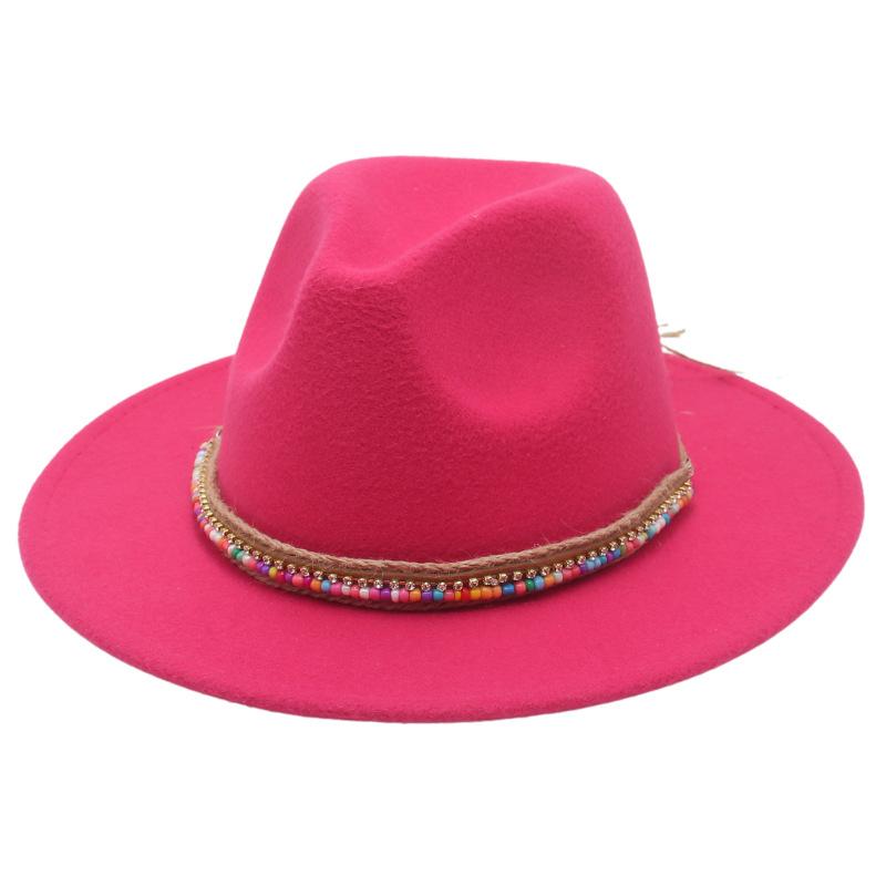 Pălărie înaltă Stil Etnic Lanț de Mărgele Lucrat Manual Pălărie Jazz Pălărie Fedorado pentru Spectacol Culoare Pălărie