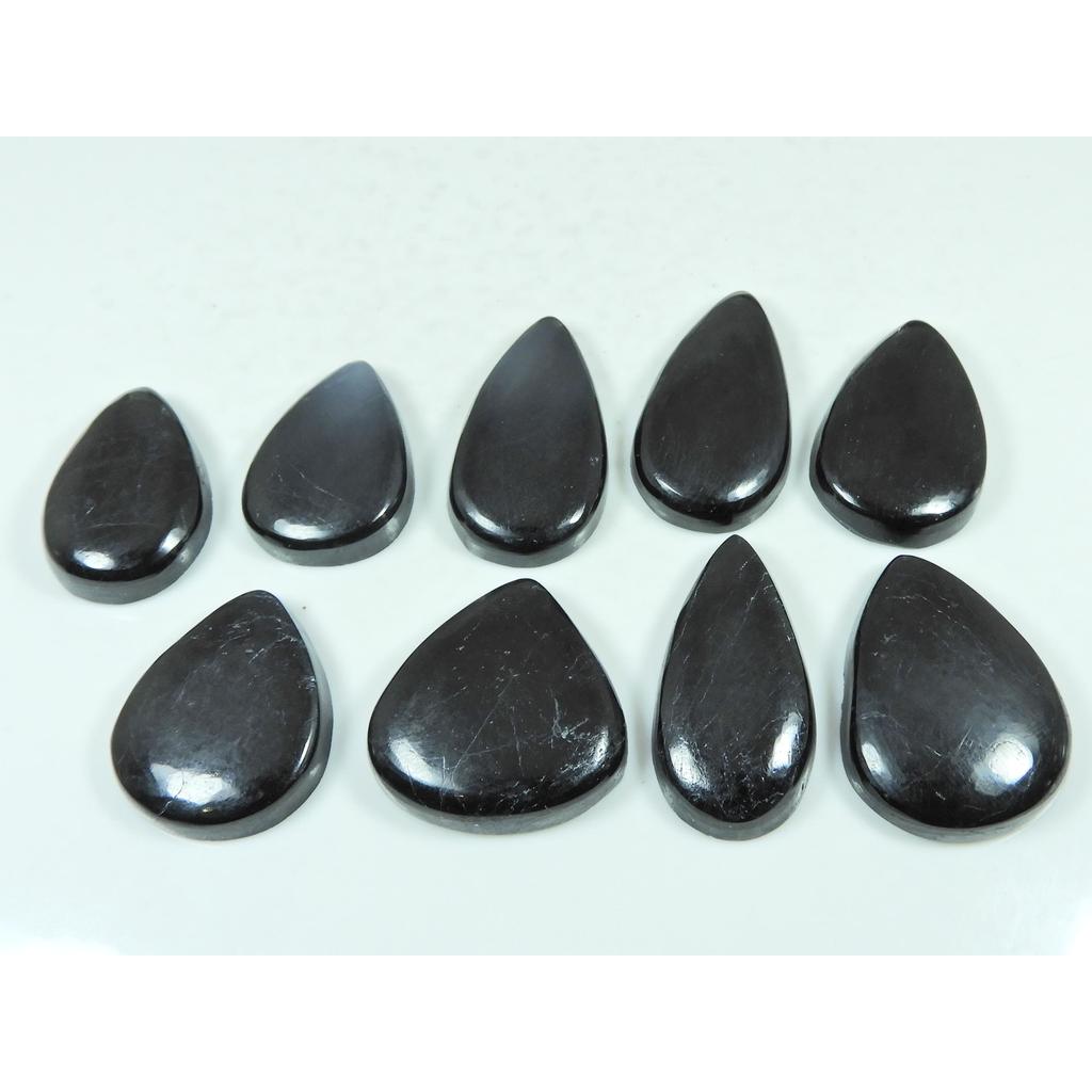280Cts.Natural Black Tourmaline Pear Shape Cabochon Loose Gemstone 09Pcs Lot C-2909