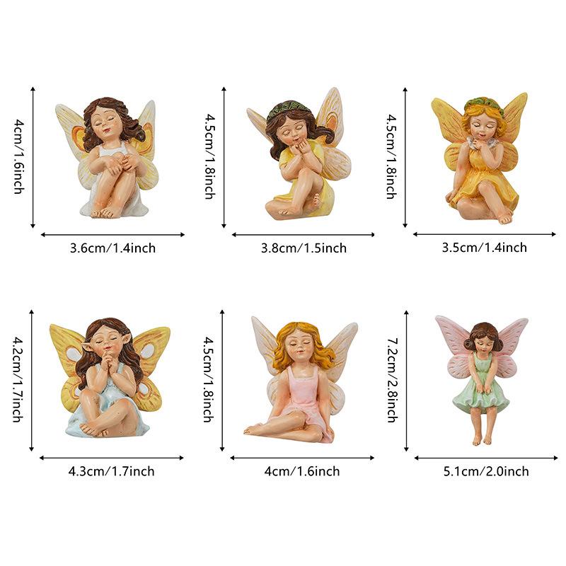 

Flower Fairy Six-Piece Resin Sculpture Set Garden Moss Micro Landscape Cake Toppers Decorations