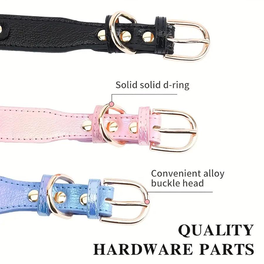 DC003 1Pc PU Leather Delicate Pet Dog Collar, High-Quality Leather Fabric And Alloy Fittings. Beautiful Gemstone Decoration. Sui