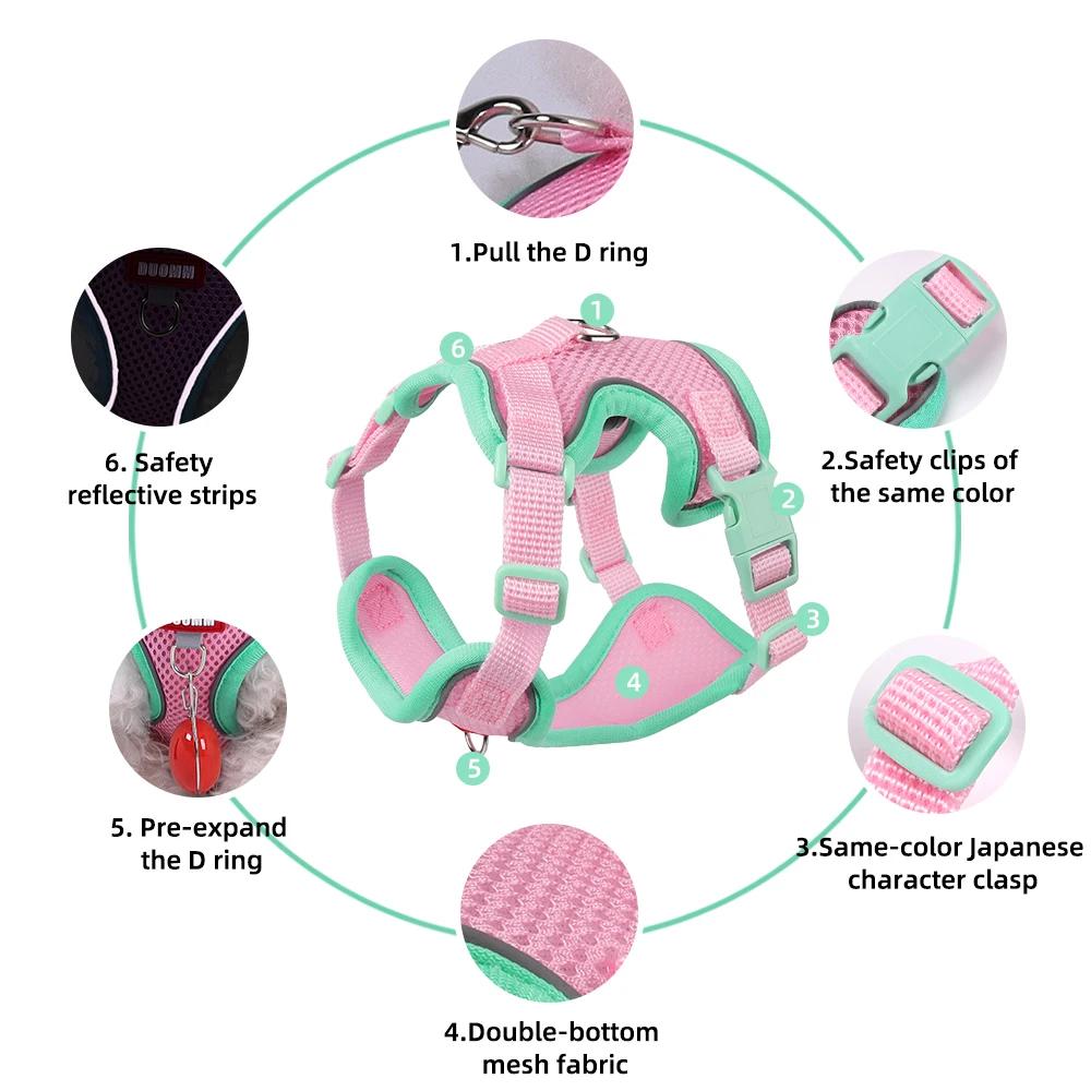 Summer Dog Harness Leash Set for Small Dogs - Colorful No-Pull Escape Proof Pet Vest Breathable Adjustable Outdoor Walking Gear