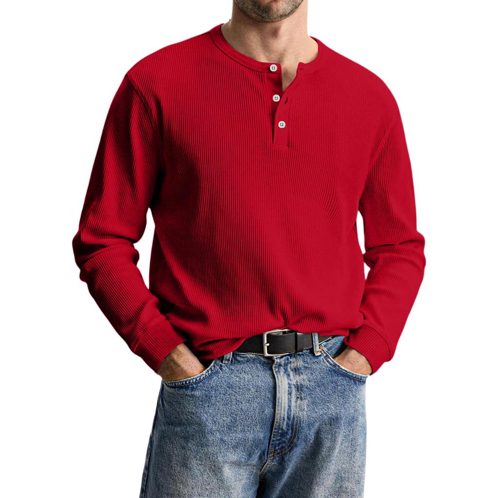 Men's Casual Knit Button-Up Long-Sleeve Shirt