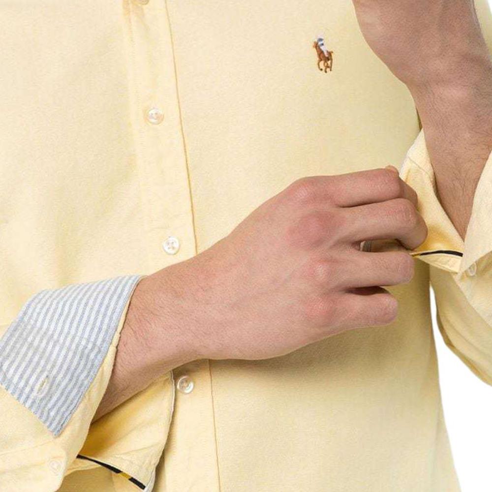Polo Ralph Lauren SS22 Solid Color Straight Fit Small Logo Embroidered Casual Long Sleeve Shirt Men Shirts Yellow 710792161-004