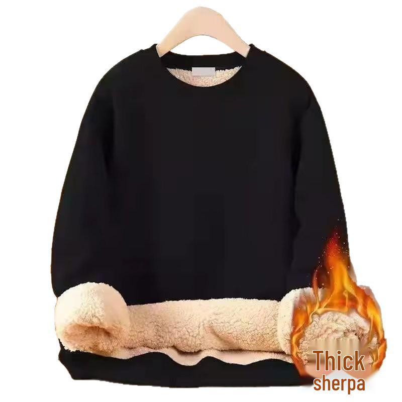 Men's Lambswool Velvet Thickened Hoodie - Warm Autumn/Winter Round Neck Base Layer, Large Size, Versatile Cold Protection.