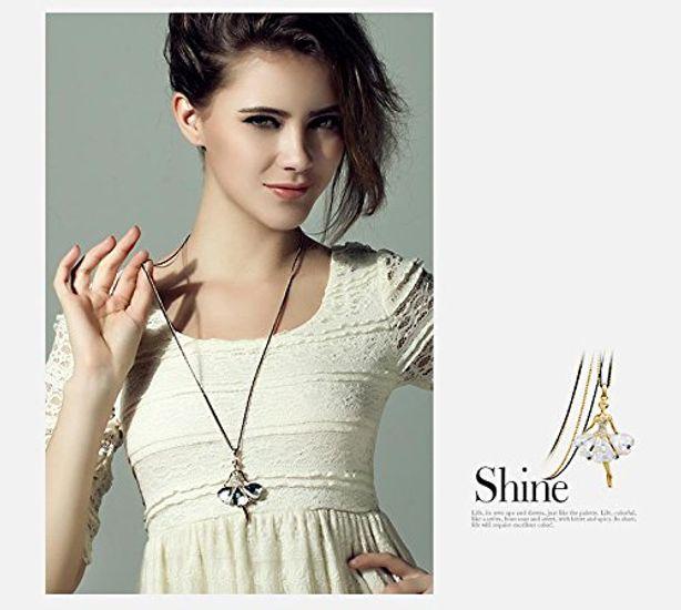 Brand IUHA Cute Doll Ballerina Long Necklace Austrian CZ Diamond Metal Allergy and Discoloration Prevention Accessory Gift