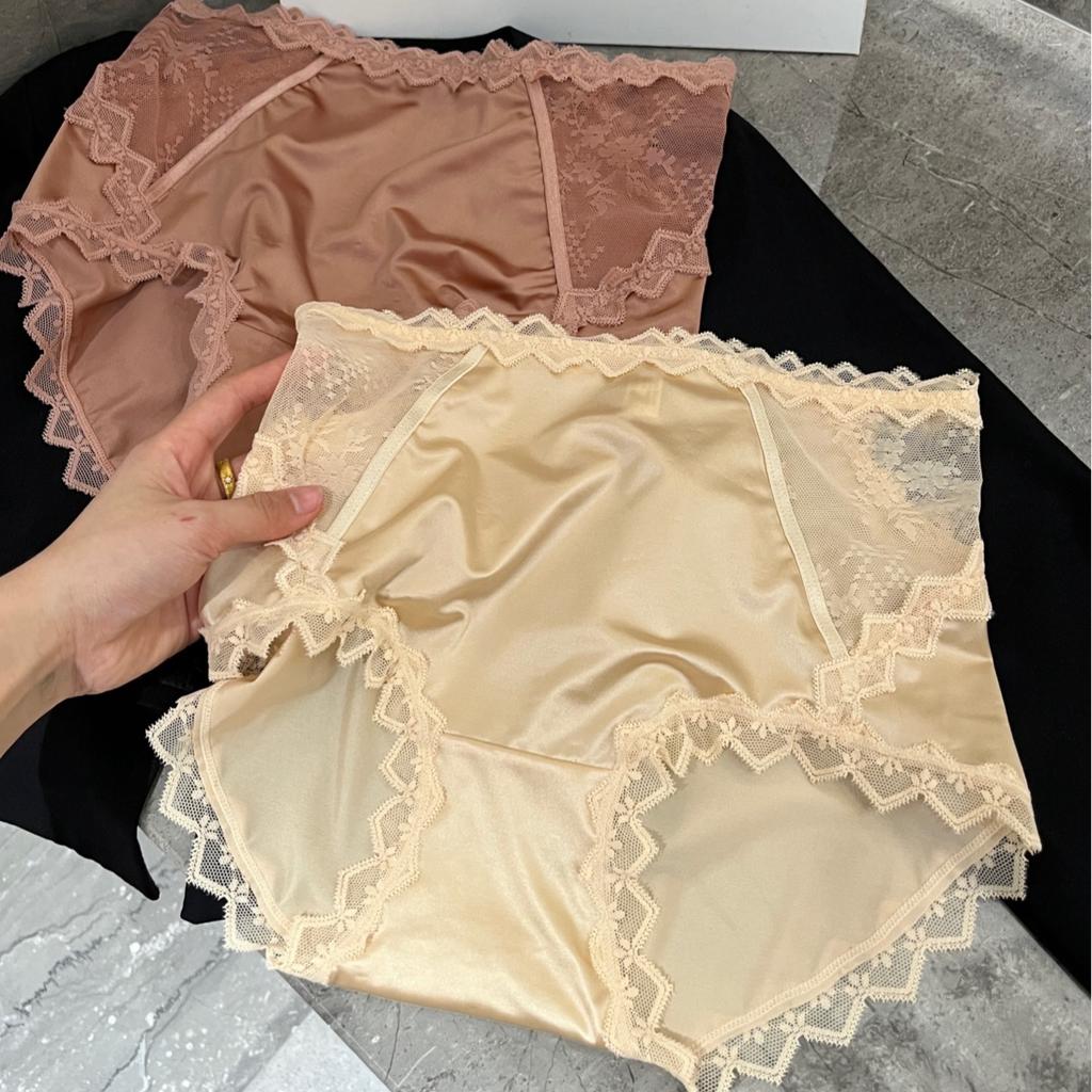 Large Lace High Waisted Underwear Satin Sexy Pure Desire Mesh Comfortable Pure Cotton Crotch Bag Hip Women Triangle Panties