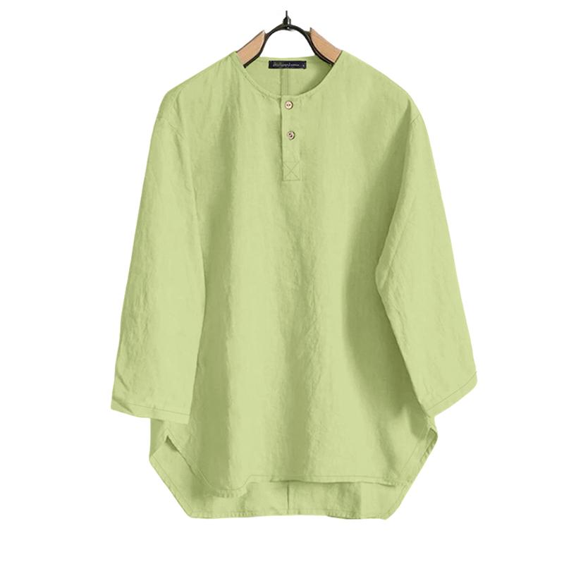 

ZANZEA Женская повседневная блузка с круглым вырезом, рукавами 3/4, свободного кроя, с асимметричным низом 3XL зелёный