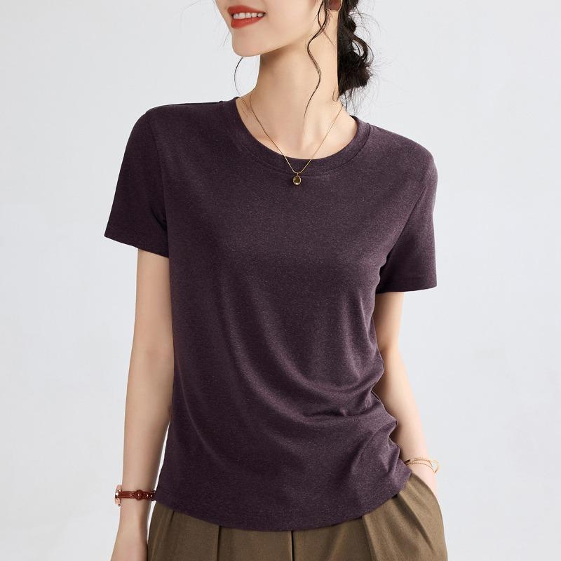 Lyocell Linen T-shirt Women's Summer Short-sleeved Thin Bottoming Shirt Loose Top Clothes