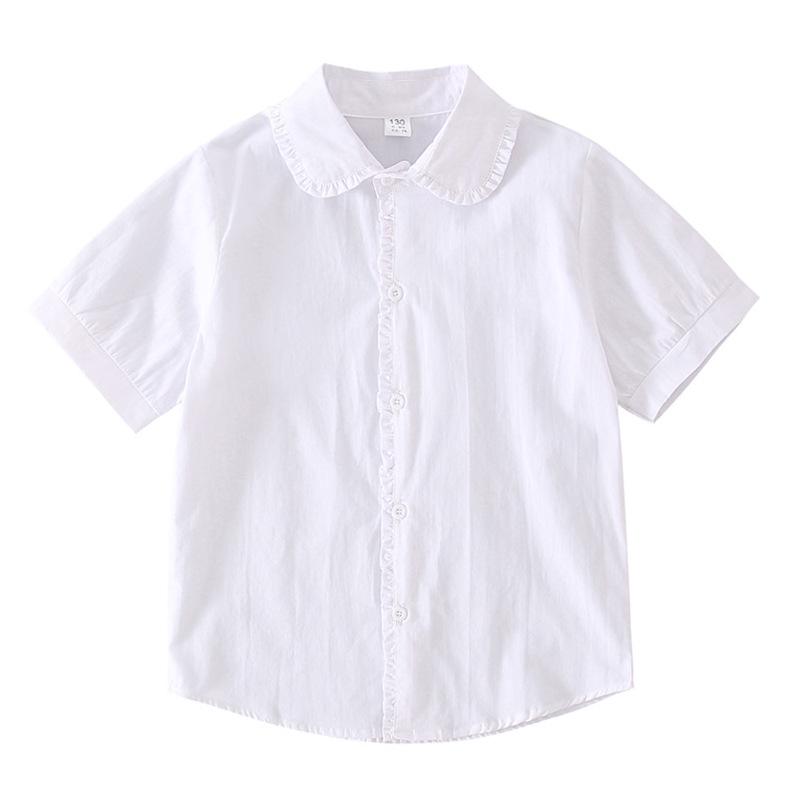 2025 Washable Cotton Lace White Shirt for Girls, Casual Round Neck, Long/Short Sleeves (Medium-Large Sizes)