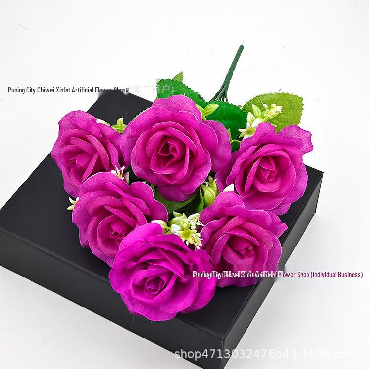 6-Head Artificial Rose Bouquet for Wedding and Decoration