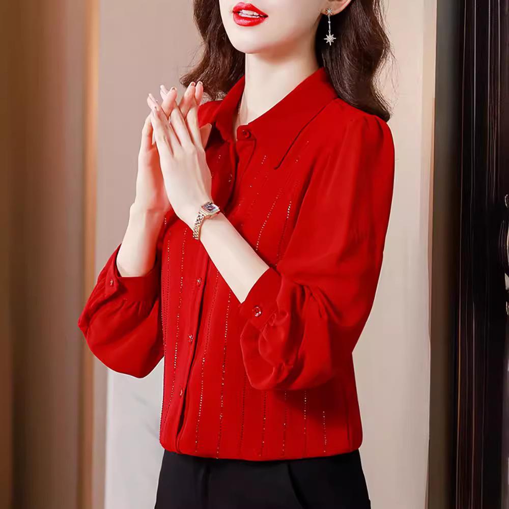 Black Chiffon Shirt Women's Outfit Early Spring Autumn Winter New Fashionable Top Beautiful Shirt Long Sleeve Shirt