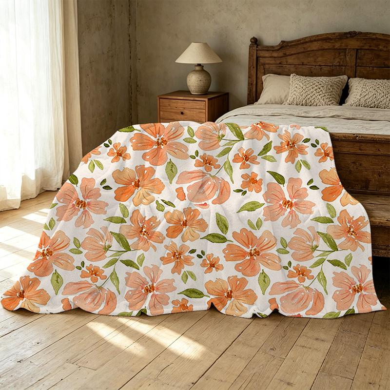 Floral Design Fleece Blanket Soft Skin-friendly Binding Edge Couch Throw, Cozy for Bedroom Living Room, Christmas Halloween Home Decor
