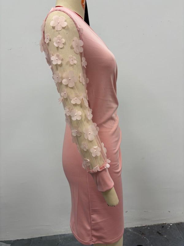 2025 Women's V-Neck Lace Long Sleeve Waist-Cinching Dress for Autumn/Winter