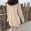 Women's Medium Length Knitted Wool Cardigan - Autumn/Winter Round Neck, Thick, Solid Color, Loose Fit