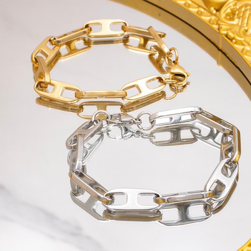 Unisex Chain Bracelet Silver and Gold Color - Simple Stainless Steel Jewelry Link Chain for Men Hypoallergenic Gift