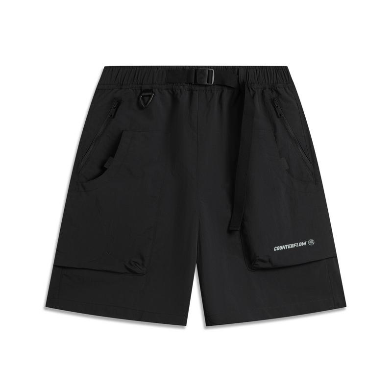 Li Ning CF Casual Simple Water-Resistant Solid Quick-Dry Sports Shorts Men shorts Black AKSV241-4